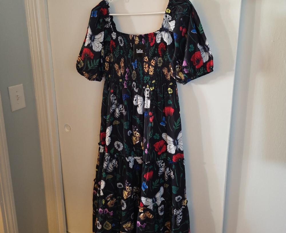 Dressed in LALA Black Dress with Floral and Butterfly Print